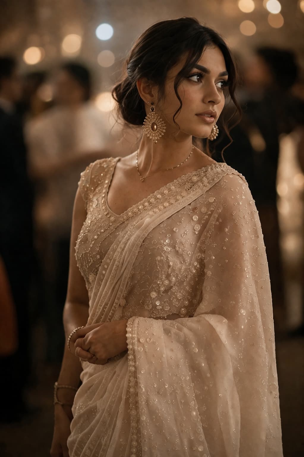 Side profile of a woman in bridal wedding attire